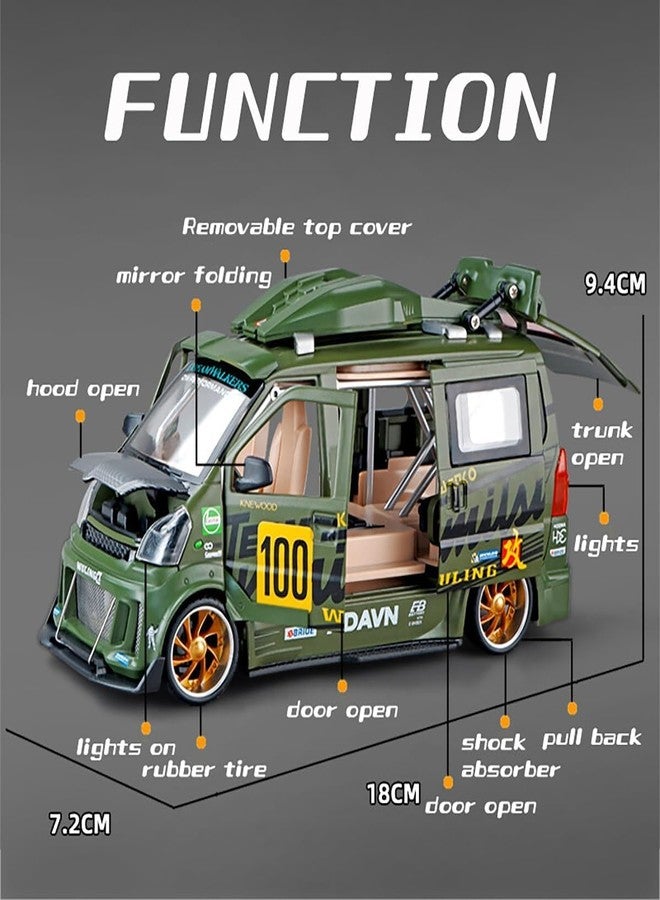 KENIRY Exclusive Alloy Metal Pull Back Die-cast Car Model with Sound Light Mini Auto Toy for Kids Metal Model Toy Car with Sound and Light (1:24 Wuling Van Modified-Green) - Image 4